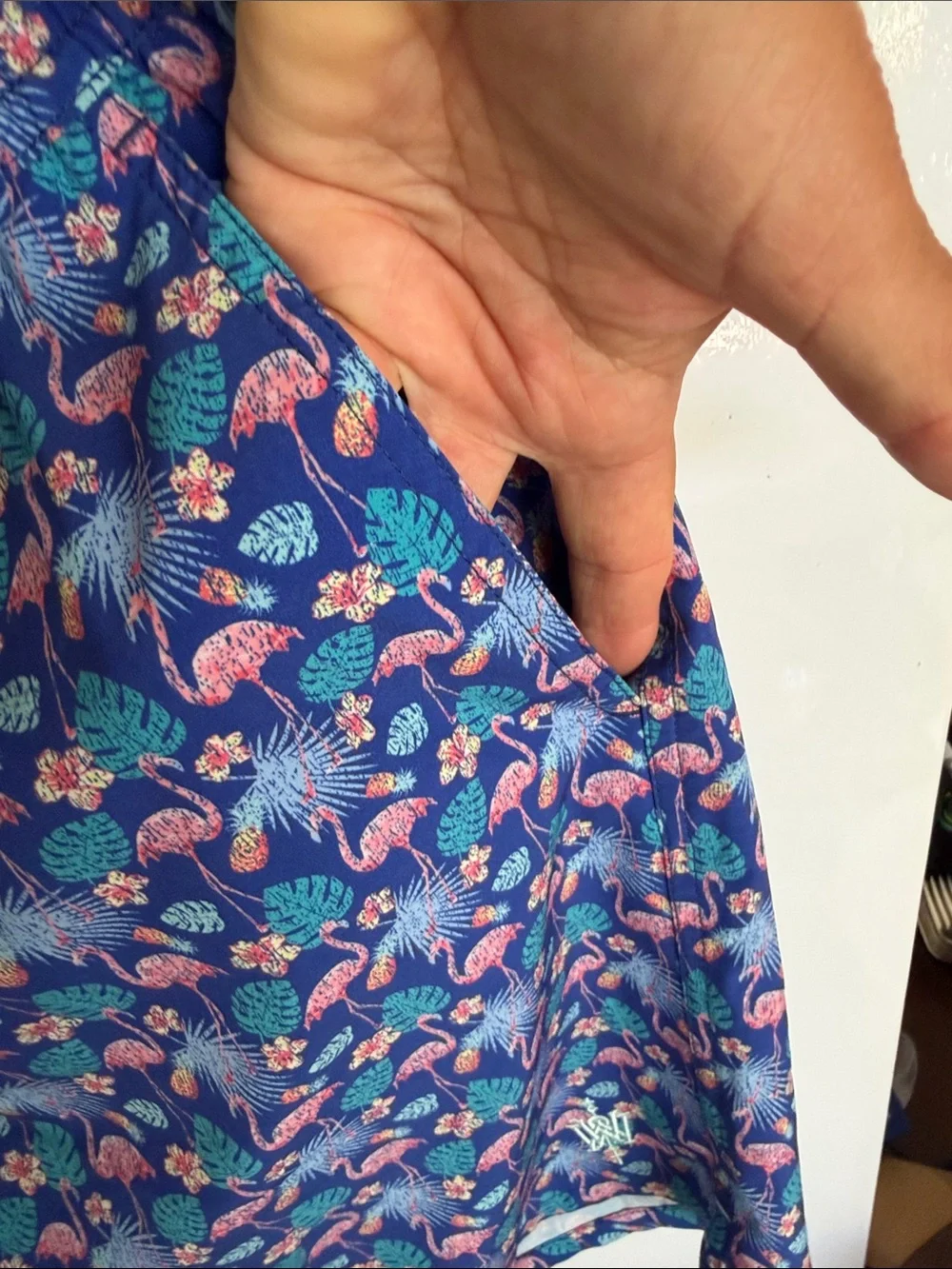 Peter Millar Navy Blue Flamingo & Leaf Hybrid Swim Shorts